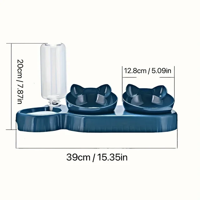 Pet Bowls With Water Feeder, 3 In 1 Ear Design Tilted Cat Water And Food Bowl Set With Gravity Water Bottle For Neck Protection 6