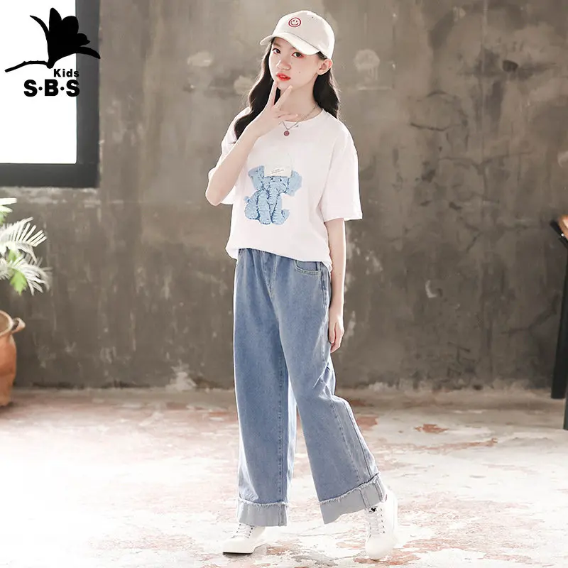 

Girls' short sleeve suit 2023 new children and girls' summer 2-piece children's clothing