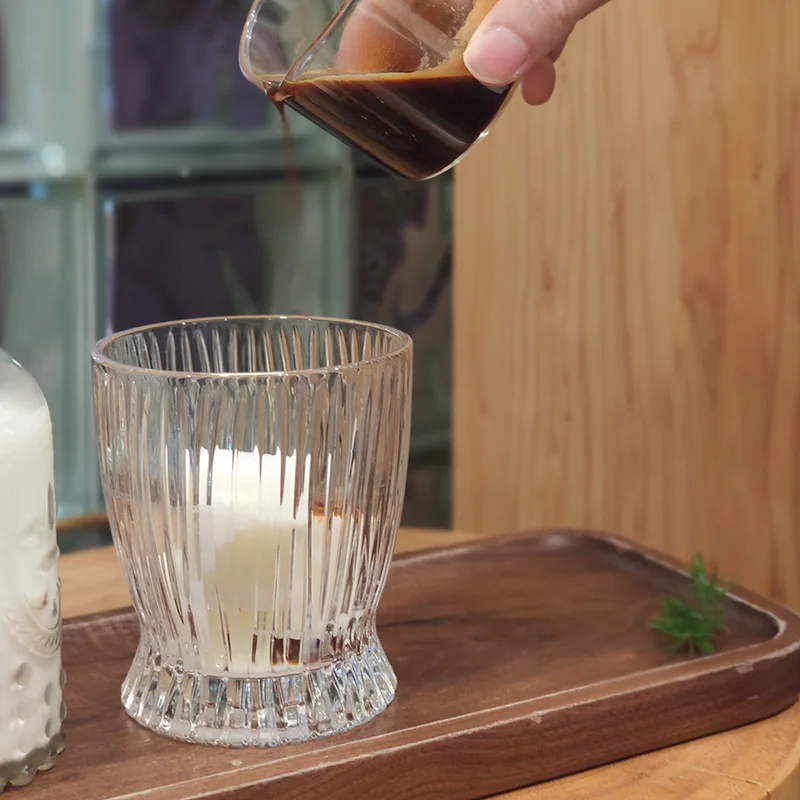 265ml Drinkware Glass Cup Relief Stripe Pattern Milk Shake Cup Heat Resistant Coffee Retro Light Luxury Wine Drinking Bottle