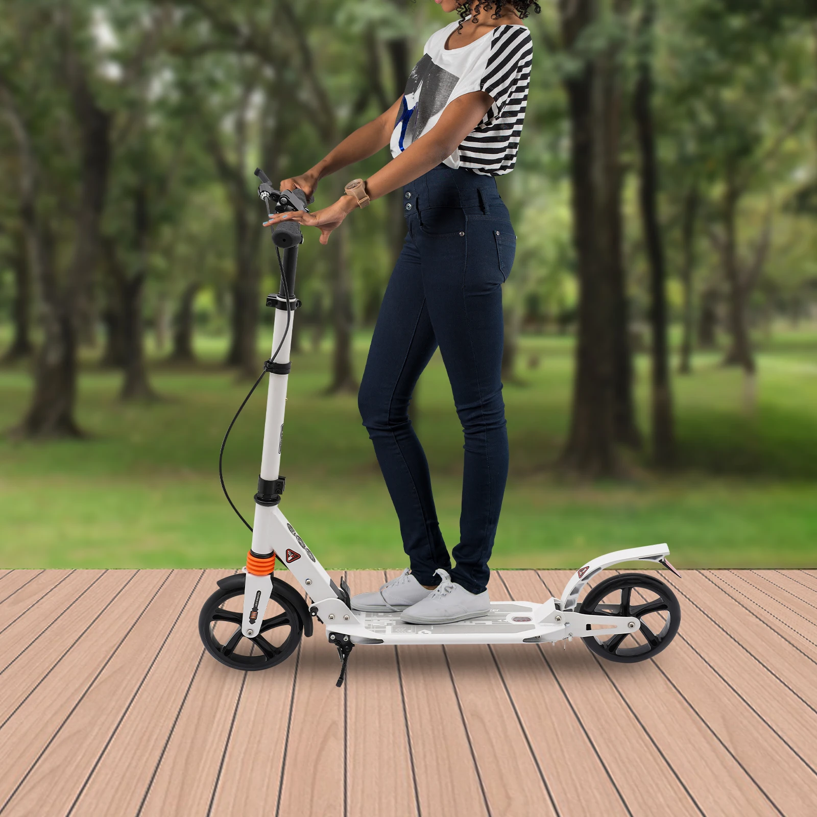 Faltbarer Kick-Scooter 220 lbs Tragkraft Höhenverstellbar 37"-42" Doppelbremsen PU-Räder Stoßdämpfer Pendler-Scooter für Erwachsene – Detail 17