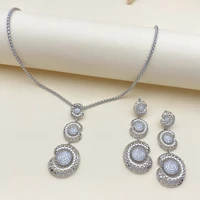 Flora Dubai Sparkling Zircon Round 2PCS Women's Necklace Earrings Set Essential for Party Luxurious style