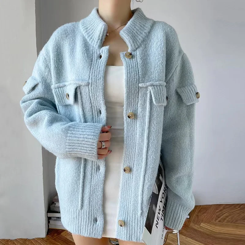 EOSEENY Eos Paris French Woman Heavy Coat Minority Senior 2022 Mohair Cardigans Top Fashion High Quality