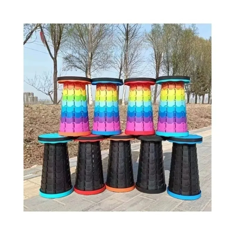 Tabouret pliant télescopique arc-en-ciel - Siège extensible portable pêche camping extérieur