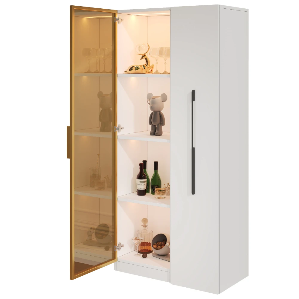 70×40×160cm Moderne große Vitrine mit Glastüren, seitlichen Schubladen und integrierter LED-Beleuchtung, vielseitiger Weinschrank, Bücherregal – Detail 7