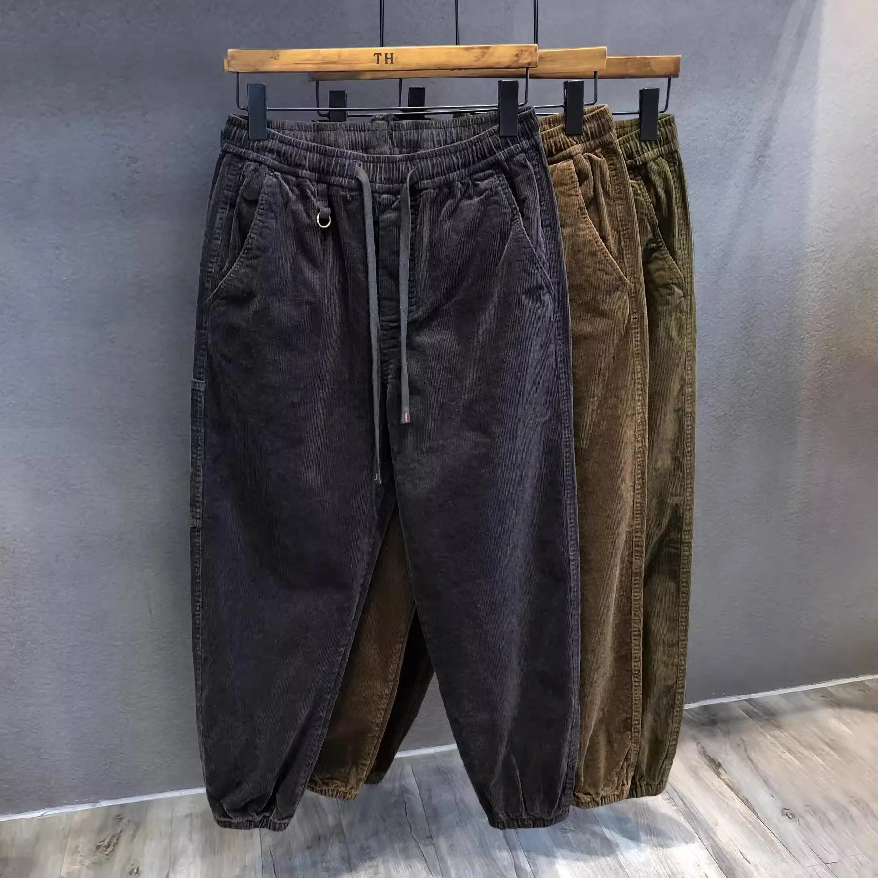 Men's Corduroy Work Trousers Thiened Fce Casual Vintage Sle Long Pants Comfortable Loose Fit Youthful Autumn Winter Wear