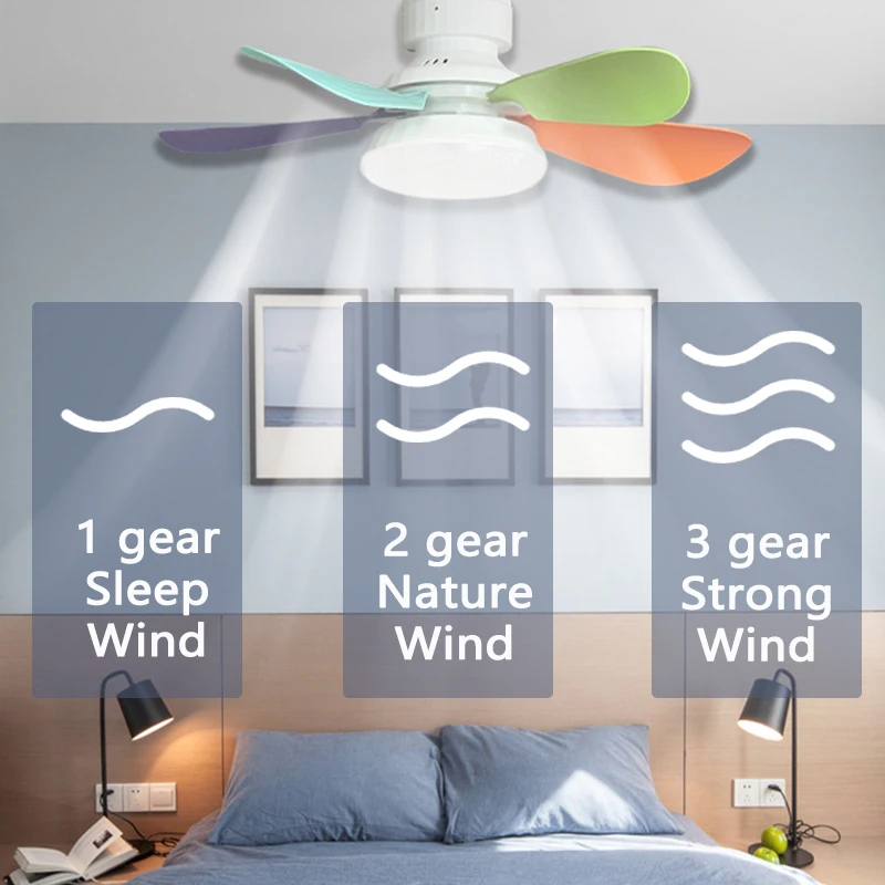 Socket Fan Light 40W 20.5" Screw Ceiling Fan with Light and Remote E27 Socket with LED For Bathroom Bedroom