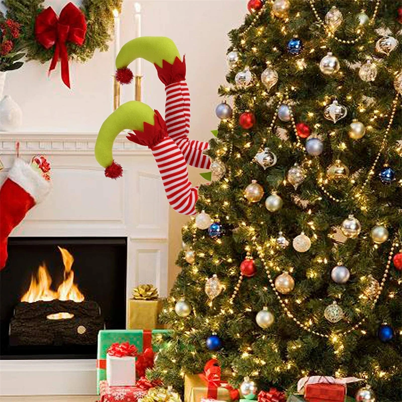 

Christmas Tree Decoration Striped Printing Sequin Boot Elf Legs Funny Ornaments For Festival Fashion Hot Sale