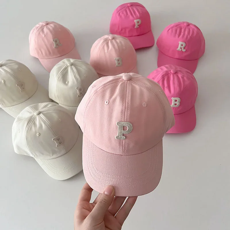 Pink Series Children Baseball Hat Fashion RP Letter Kids Peaked Cap Solid Color Cotton Outdoor Sun Visors Boy Girl Summer Bonnet 2