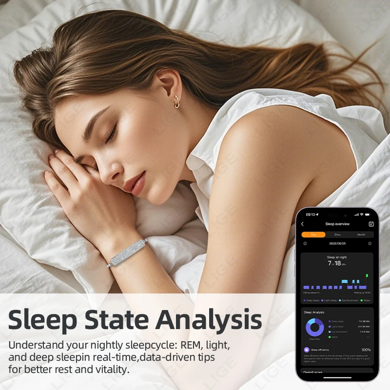 LIGE New 5ATM Waterproof Sports Fitness Women Smart Bracelet Heart Rate HRV Health Monitor Step Counting Smartwatch Ladies Band