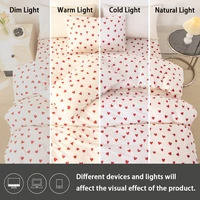 3 pièces/ensemble petit coeur rouge imprimé housse de couette (1 housse de couette et 2 taies d'oreiller) housse de couette douce et respectueuse de la peau ensemble de literie pour 5