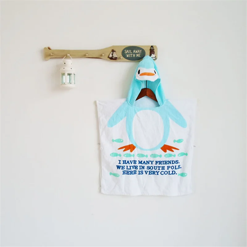 Children's Hooded Towel 100% Cotton Animal Model Baby Bath Towels Kids Beach Wrap Towels Play Water Shower Cat Frog Cow Printed