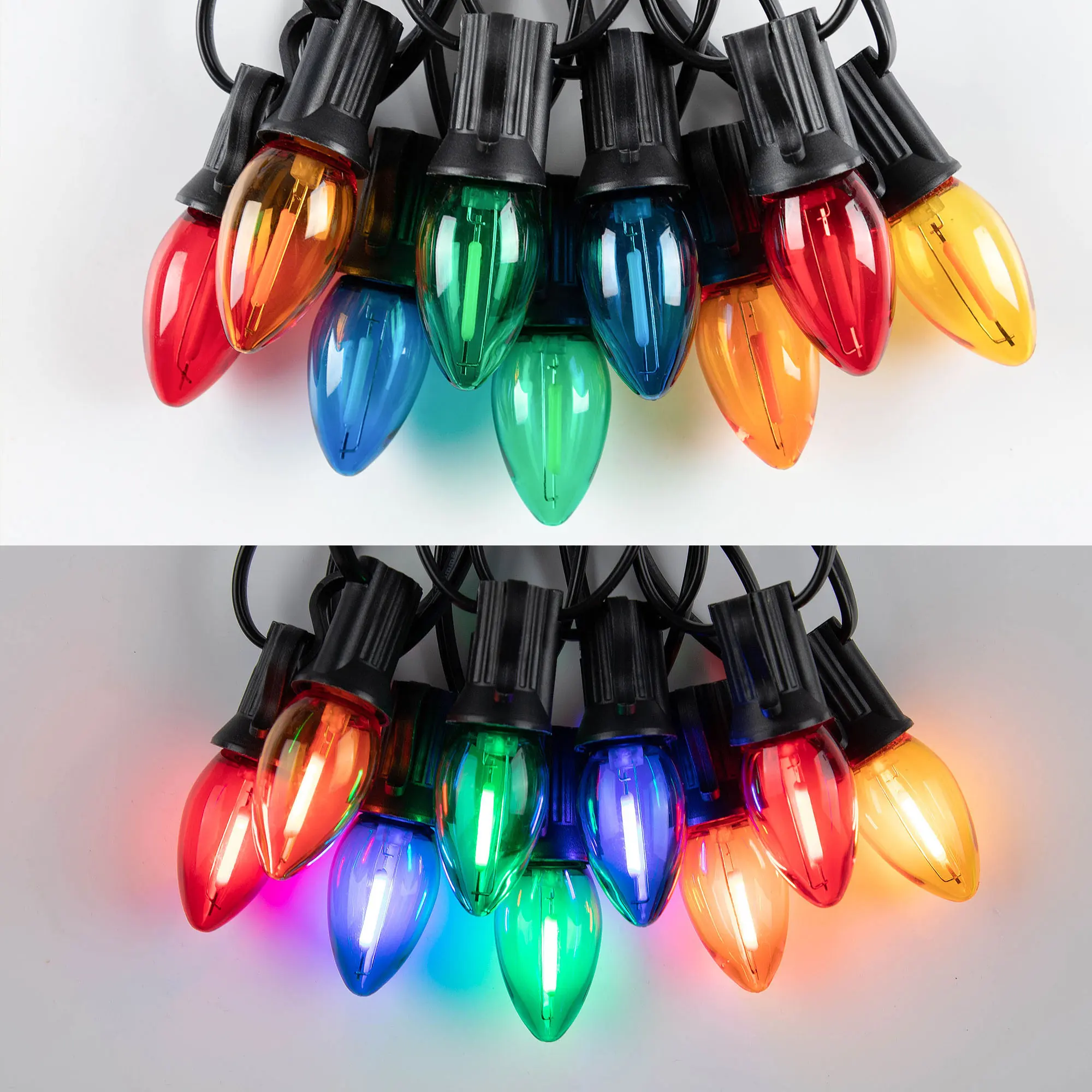 50Pcs C7 Led 야외 문자열 조명 전구 교체 1W 여러 가지 빛깔의 비산 방지 플라스틱 E12 Candelabra 자료 뒷마당 파티