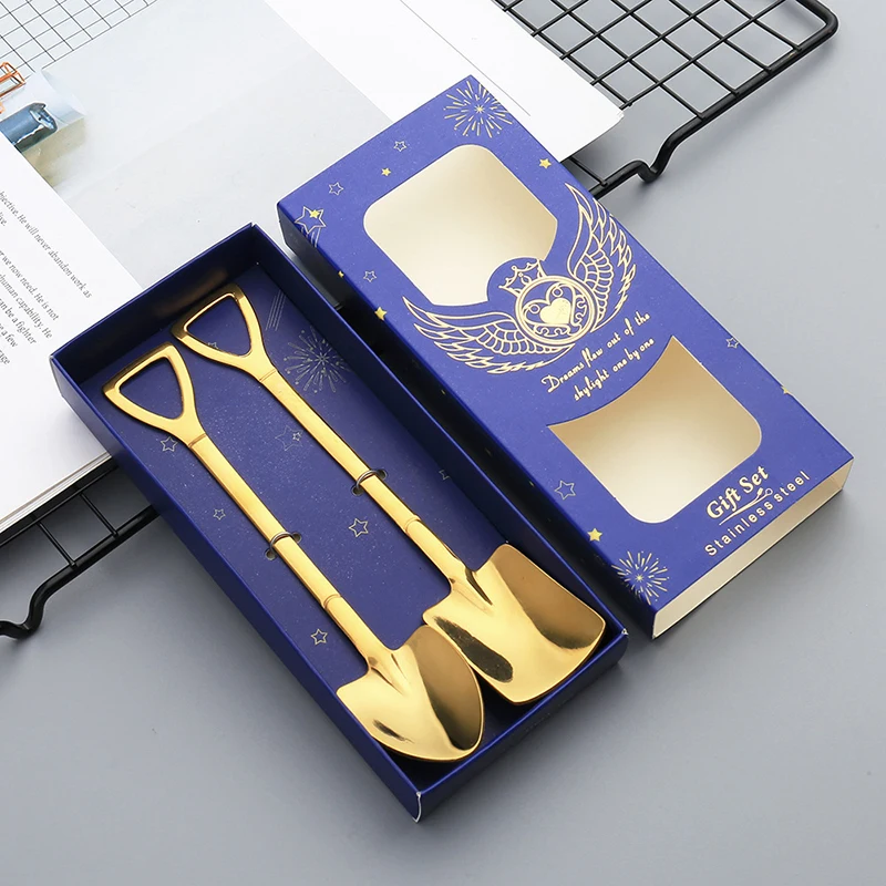 

Stainless Steel Ice Cream Shovel Spoons Set 2 PCS Flatware For Dessert Fruit Chocolate Cake Teaspoons