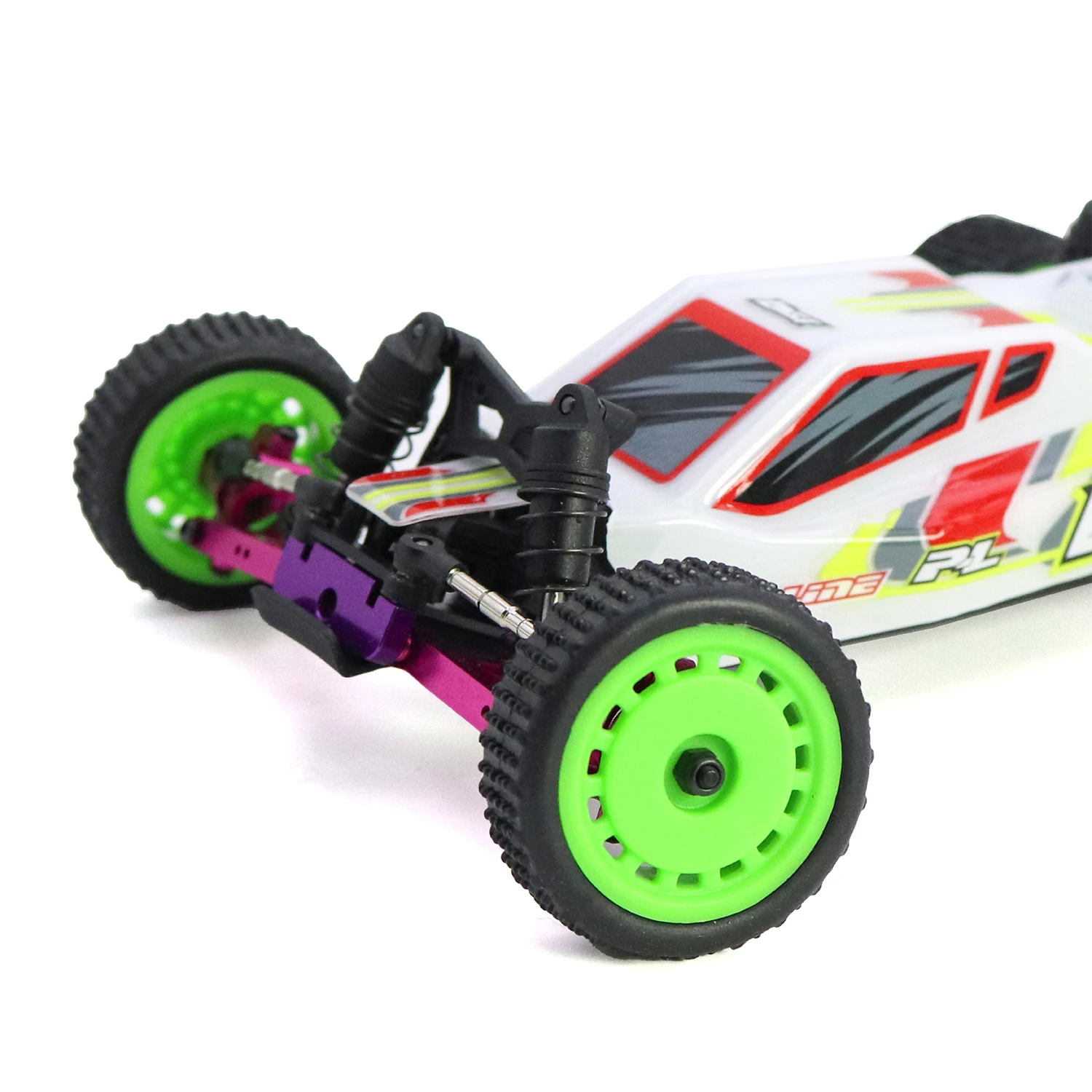 Vue de dessus de la Mini voiture télécommandée Micro-T 4WD noire, montrant son châssis robuste et ses pneus crantés pour le tout-terrain.