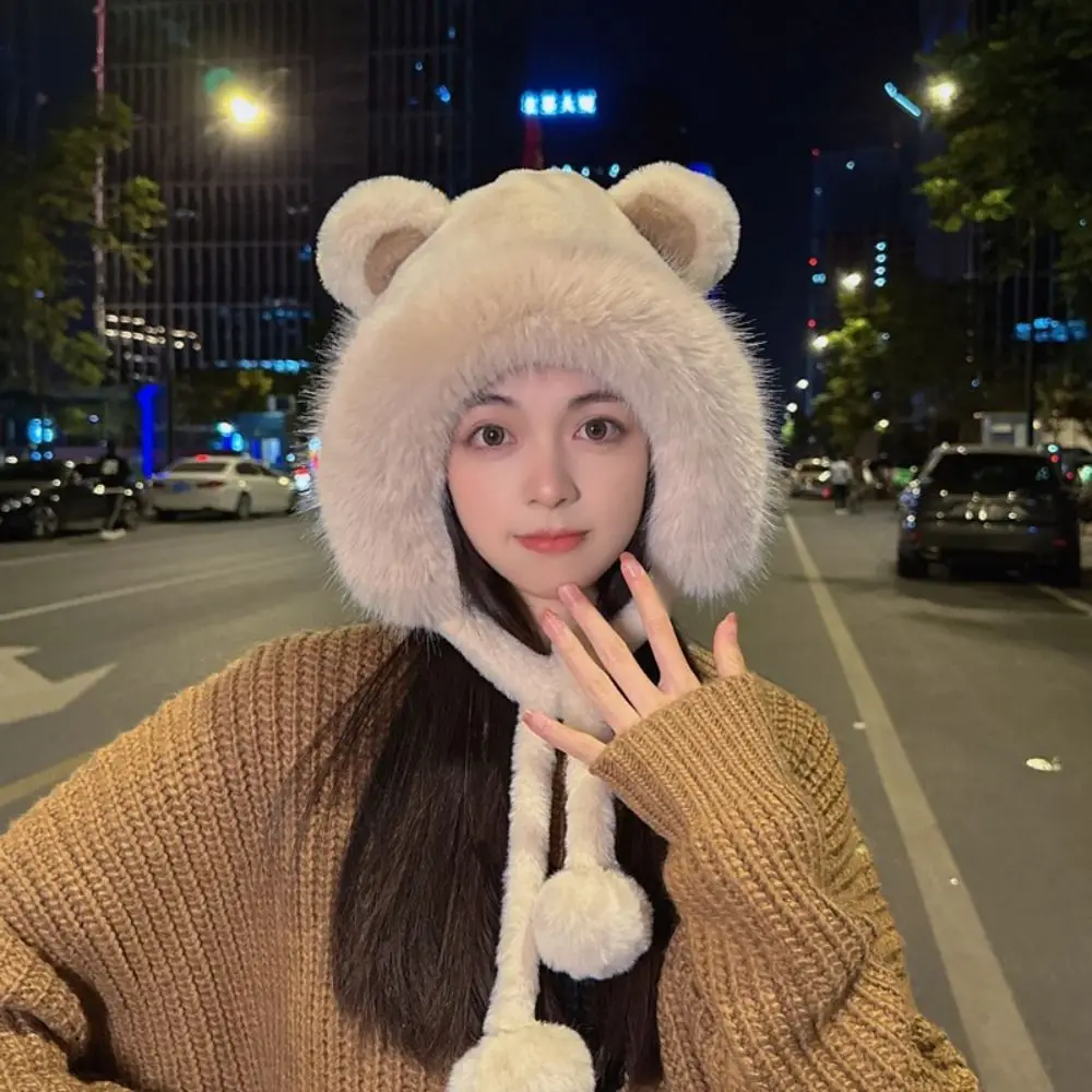 여성용 귀여운 겨울 모자, 레이스 모직 곰 귀 모자, 귀 보호 버킷 모자, 패션 신제품
