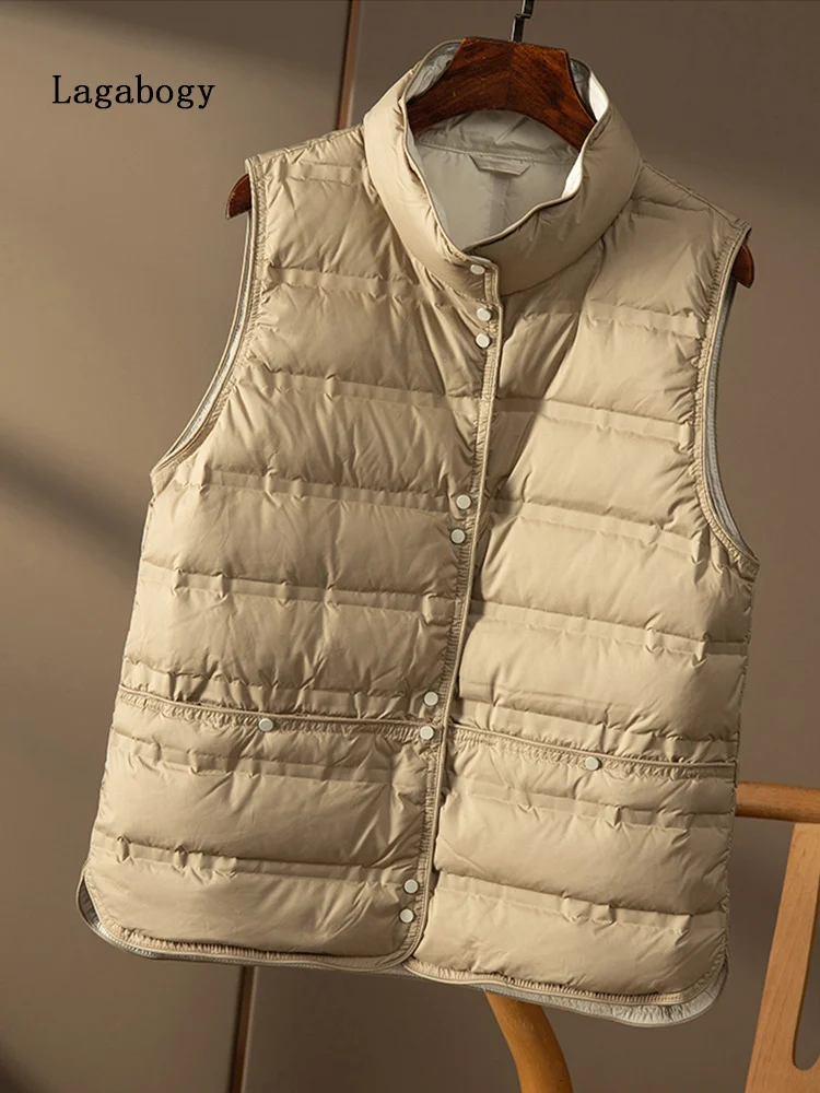 

Ultra New Winter Women Lagabogy Light 2023 Puffer Vest Autumn Warm 90% White Duck Down Jacket Female Single-Breasted Waistcoat