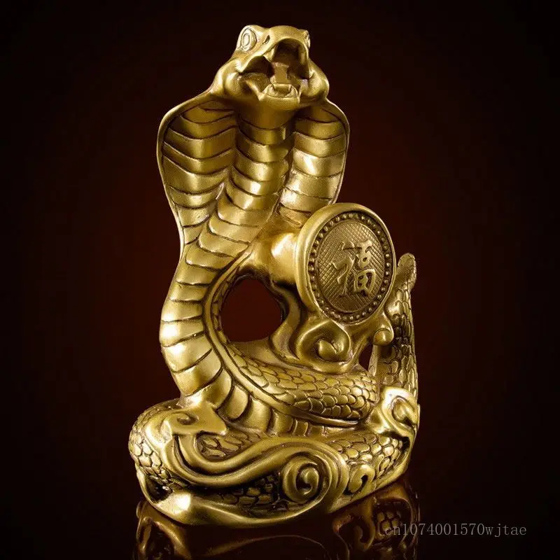 Animal Mascot Snake Sculpture Creative Brass Crafts Chinese Style Indoor, Living Room, Office, Bedroom, Buddhist Hall Decor, 1Pc 3