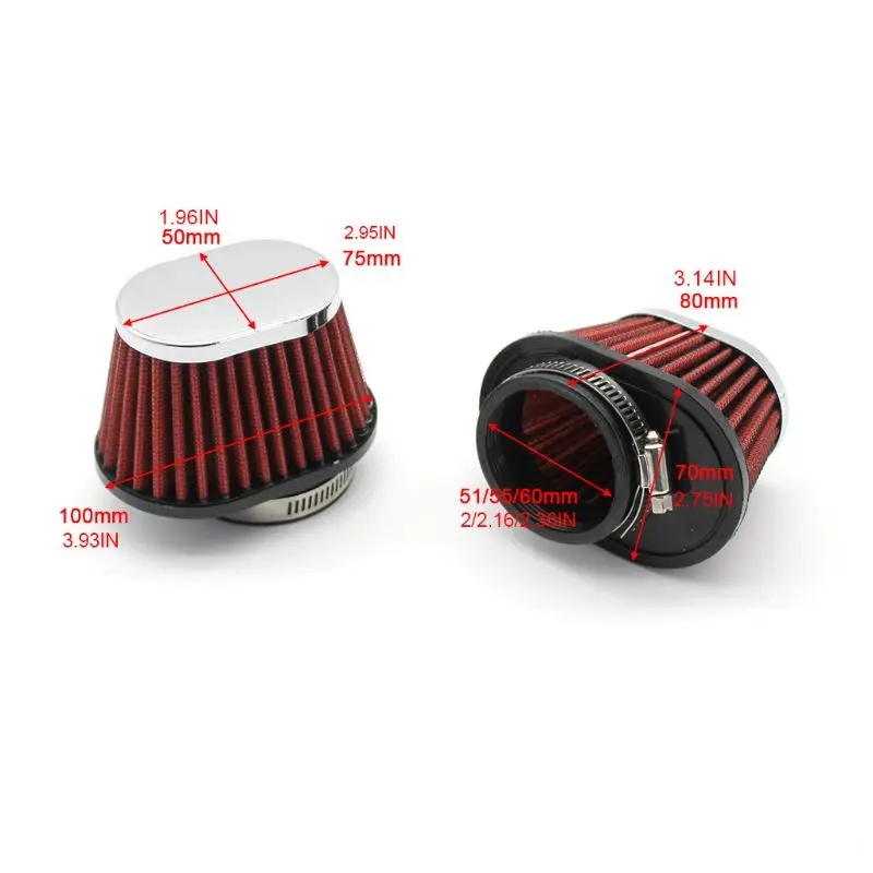 Air filter motorcycle air filter air filter cleaner 51/55/60mm Motorcycle Car Air Filter High Flow Intake Filter Sport Power Mesh Cone Cold Air Induction