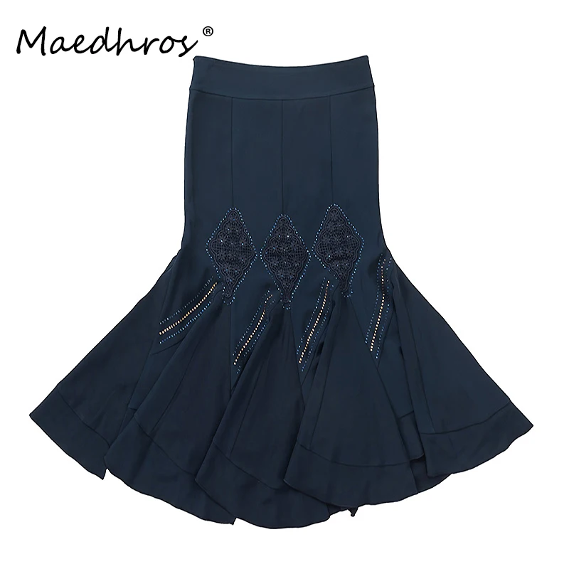 Women Luxury Silk Skirts Stitching Flower Net Design Maxi Skirt for Female Ruffled Asymmetrica Evening Party Elegant Long Skirts