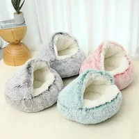 Semi Enclosed Pet Sleep Bags Long Round Cat Cushion Soft Plush 2 In 1 Warms Cats Beds Simple Comfort Warm Puppy Sleeping Nest 1