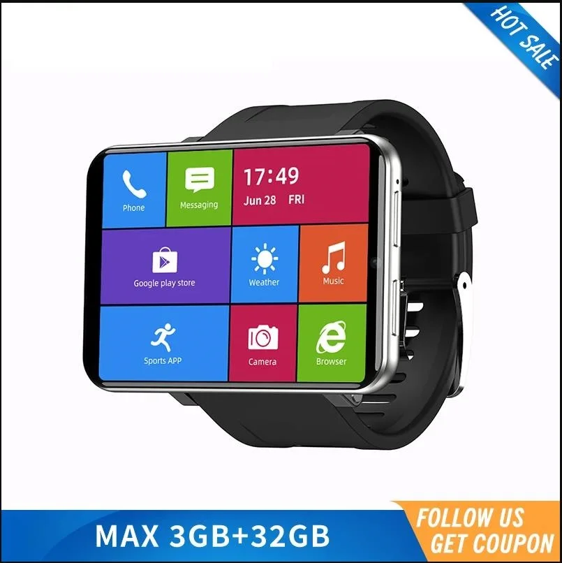 4G Smart Watch Phone, Android 9.0 MTK6761 Quad Core 4GB+64GB Smartwatch 2.88 Large Screen Men Watch 2300mAh 5.0MP+13.0MP Dual Camera Face Unlock