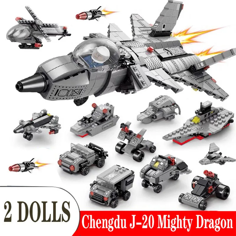 Military Series J-20 Stealth Fighter Building Blocks Air Force Model City Archit