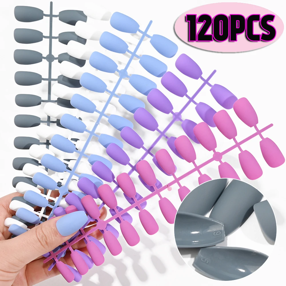 

120Pcs Coffin Matte Press on Nails Solid Color Short Ballerina False Nails Tips Acrylic Med-Length Ballerina Nail Tips for Women