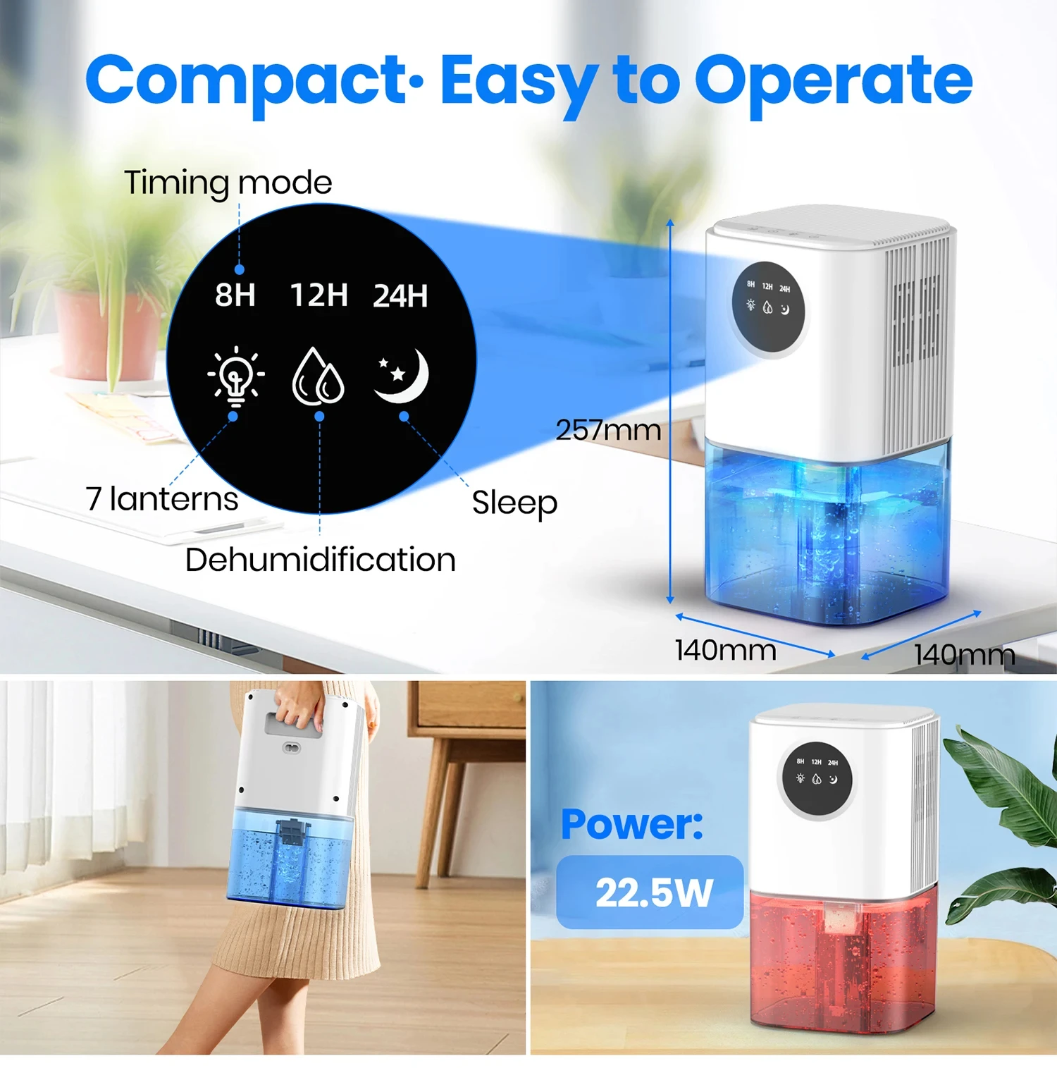 Description Picture 5 of itemSmart Home Dehumidifier 1.7L Large Capacity Dehumidifier Bathroom Basement Timing Dehumidifier with Colored Lights