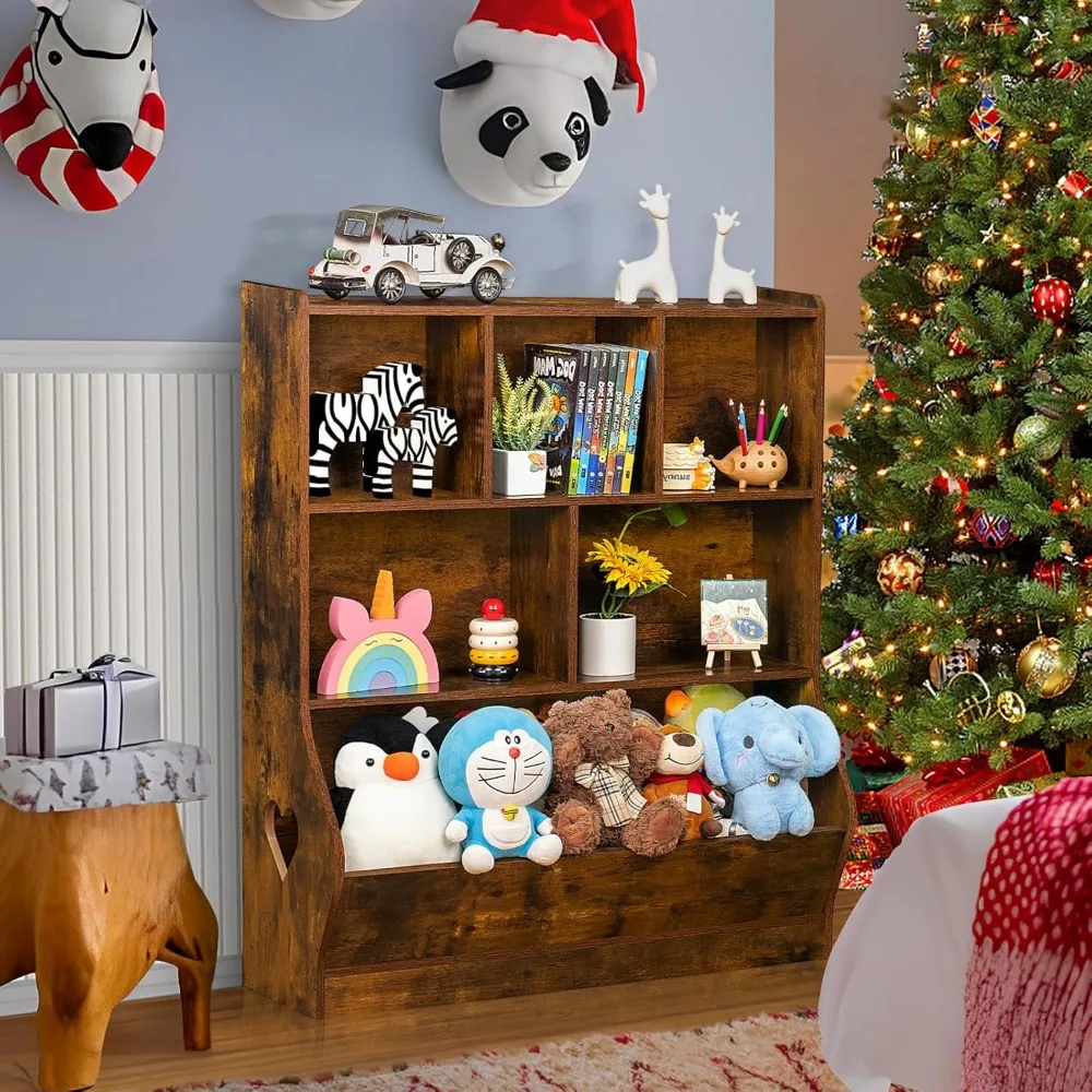 Kids Toy Storage Organizer, Children Small Bookcase and Bookshelf, Toddler Cubby Toy Storage Cabinet, Toy Shelf for Playroom 6