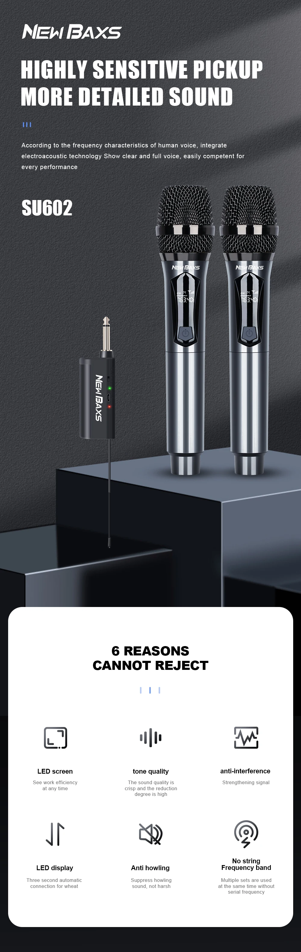 Description Picture 2 of itemWireless Microphone 2 Channels UHF NEW BAXS Dual Handheld Dynamic Karaoke Mic System 50m for Stage Church Party Speaker Meet