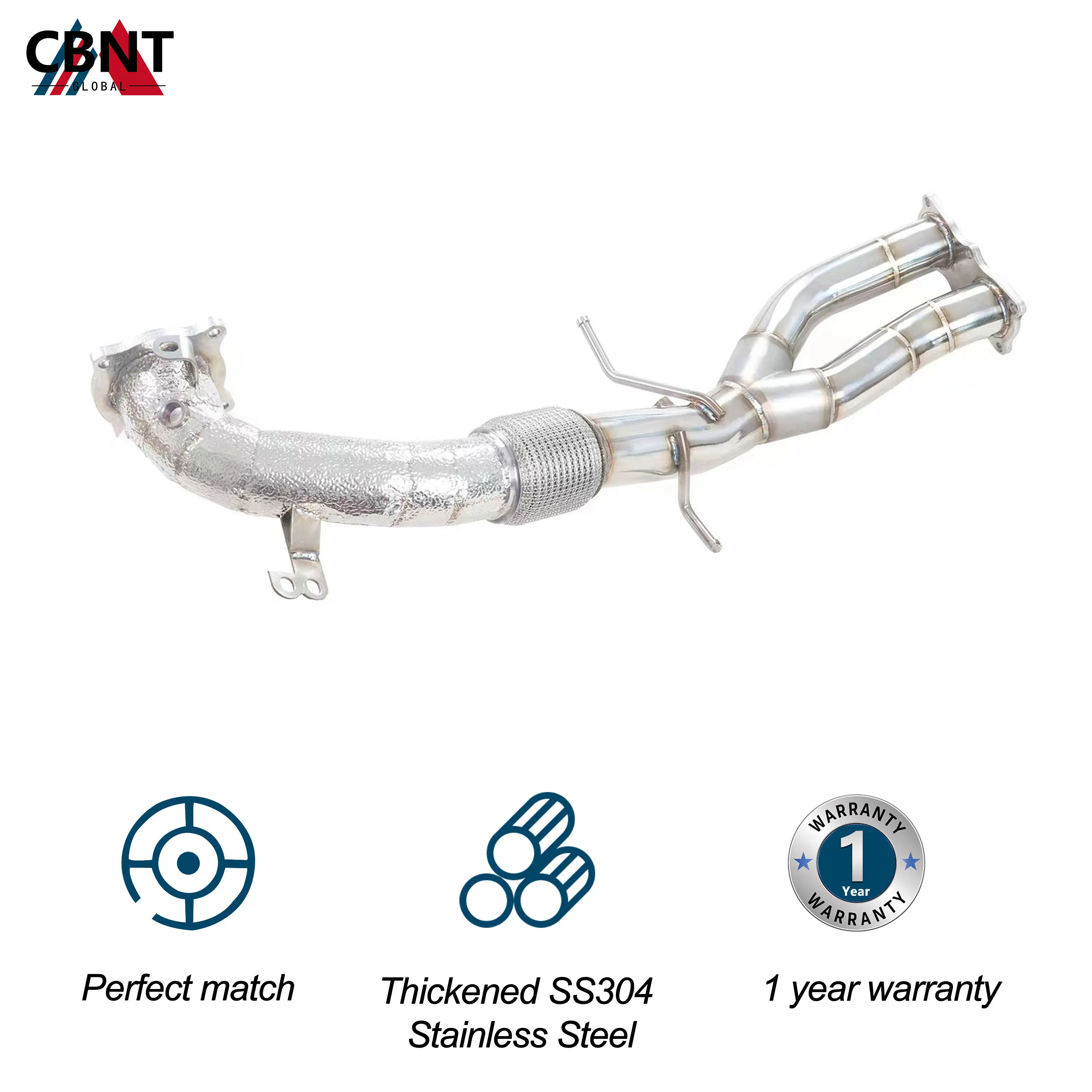 CBNT Exhaust Header for Volvo V60 S60 XC60 3.0T Downpipe with Heat Shield SS304 Tuning Exhaust-pipe with Catalytic Converter