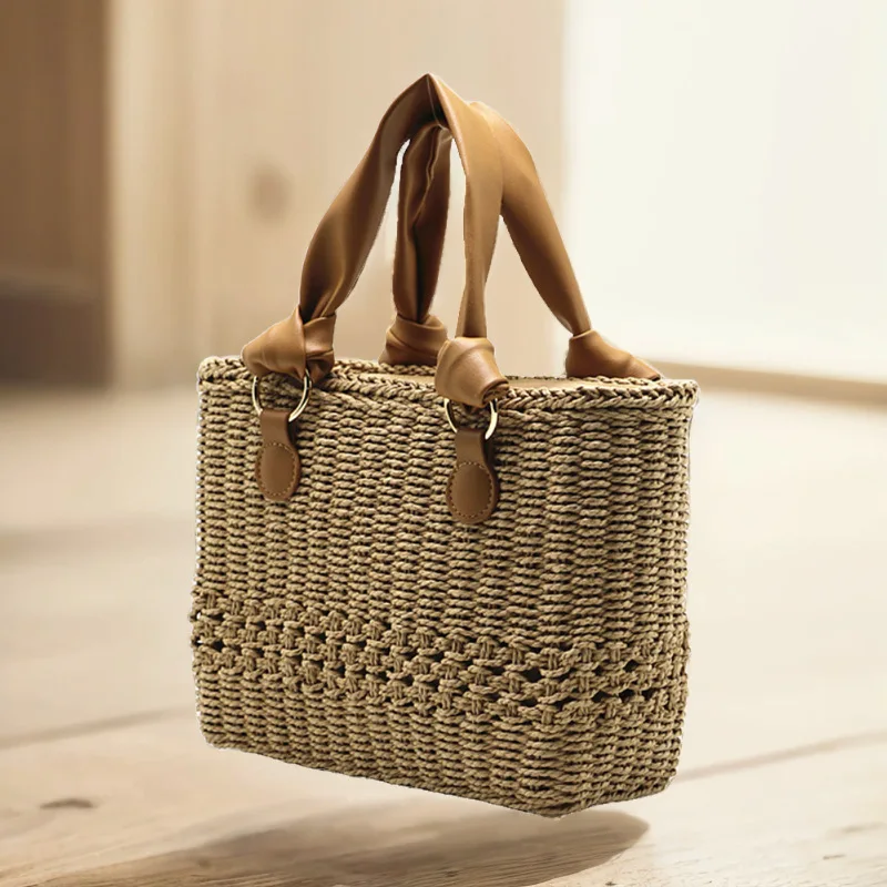 Bohemian Paper Rope Straw Bag Handmade Woven Box Bags for Women Handbags Hollow Travel Beach Bag New 2024 Basket Bags Clutch New