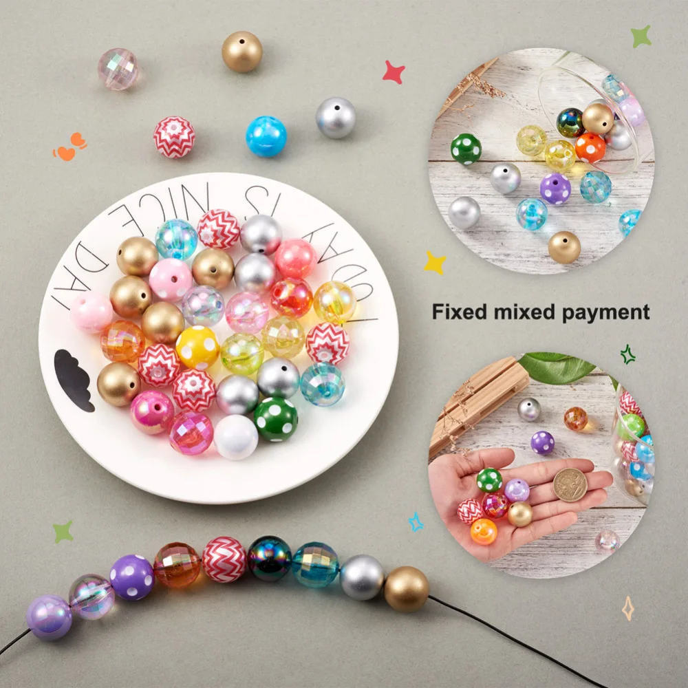 70Pcs 20mm Round Transparent Acrylic Beads AB-Color Plated Bubblegum Solid Color Spray Painted for Jewelry Making DIY Bracelet
