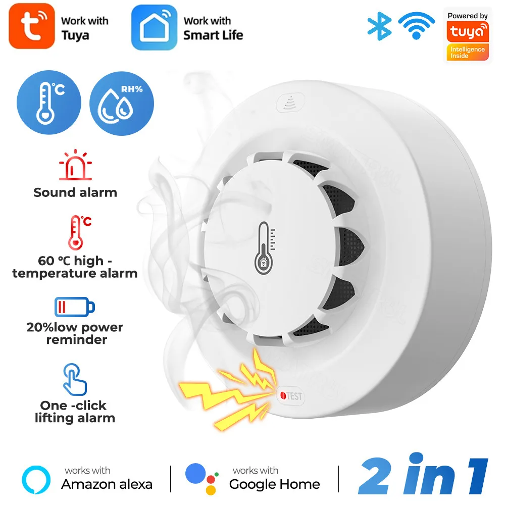 

Tuya Wifi Smart Smoke Alarm Fire Temperature And Humidity Detection Hygrometer For Alexa Google Home Security System Firefighter