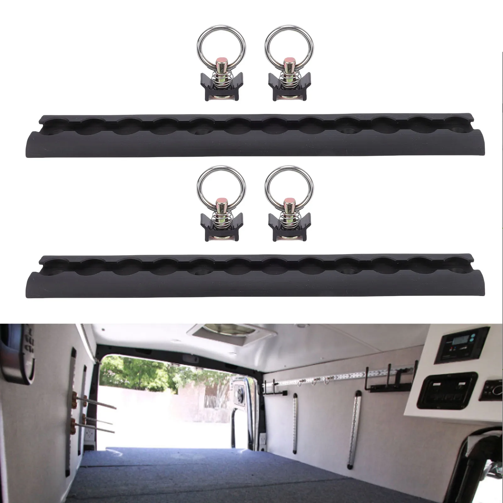 Aluminum L Track 304mm Thickened L Track Tie Down Rail with 4 Round Rings for Motorcycles ATVs Dirt Bikes Pickup Trucks