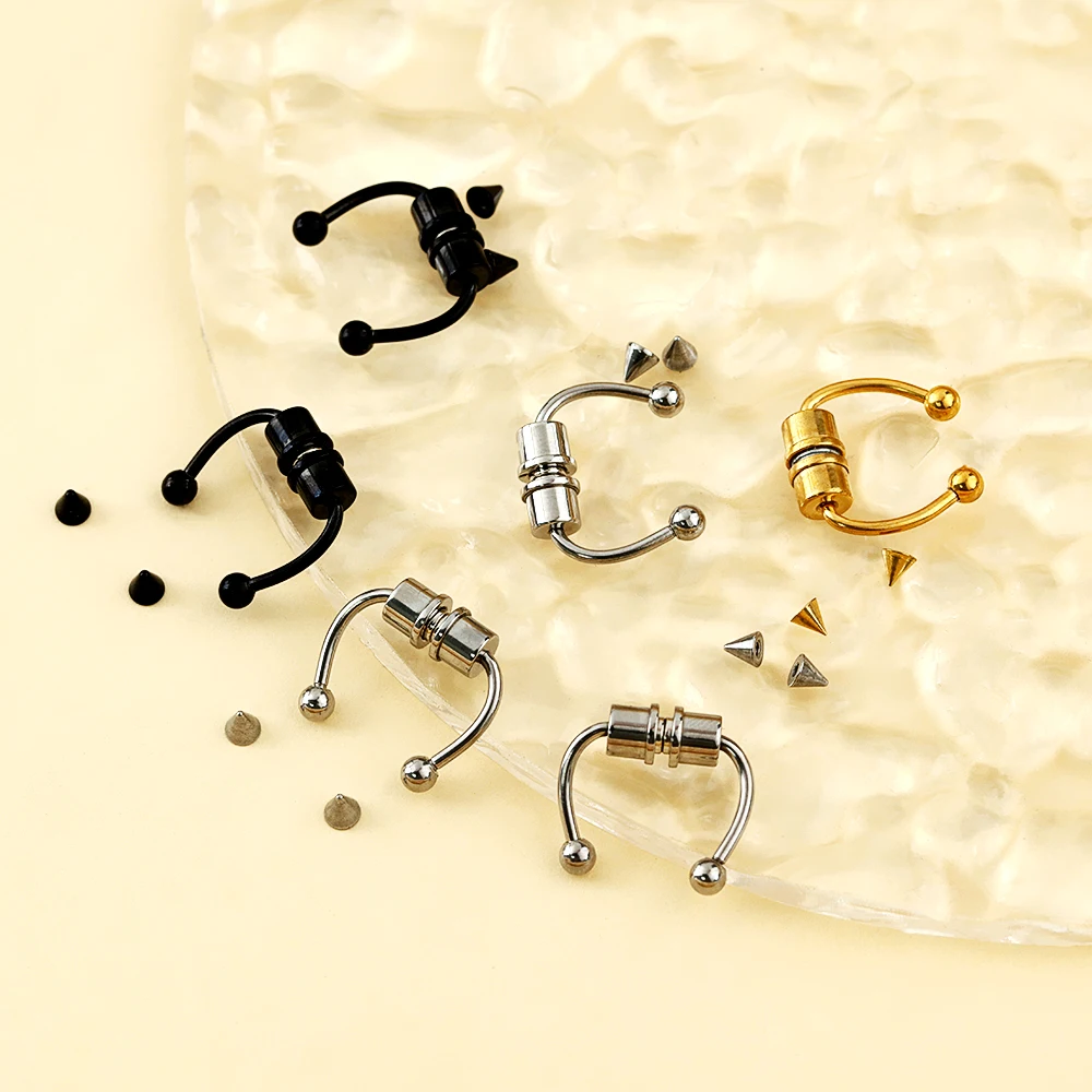 Stainless Steel Fake Piercing Magnetic False Nose Ring Nose Clip Non-Piercing Pointed Cone Band Magnetic Punk Body Jewelry