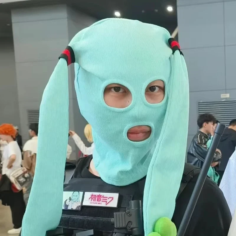 Anime-Inspired Miku Balaclava Hat - Creative Cartoon Cosplay Prank Prop