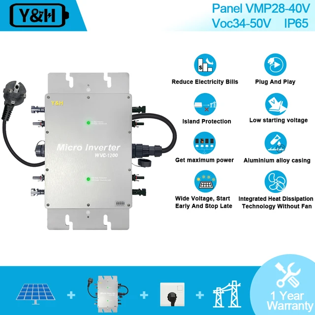 Y&H 1200W Grid Tie Inverter Waterproof IP65 MPPT DC28-50V PV Input