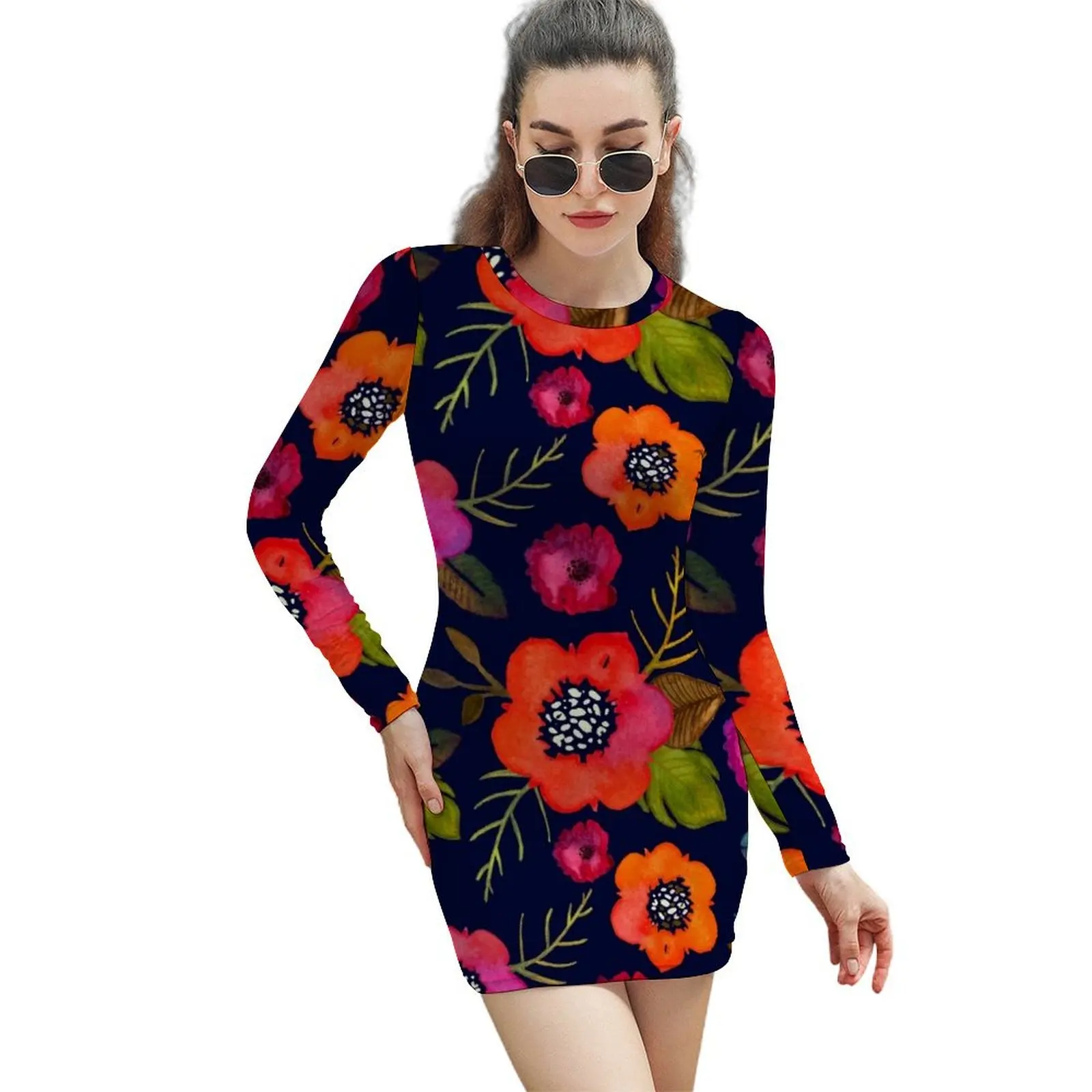 Symphony de Fleurs Long-Sleeved Sheath Dress purple dress birthday dress for women Evening gown