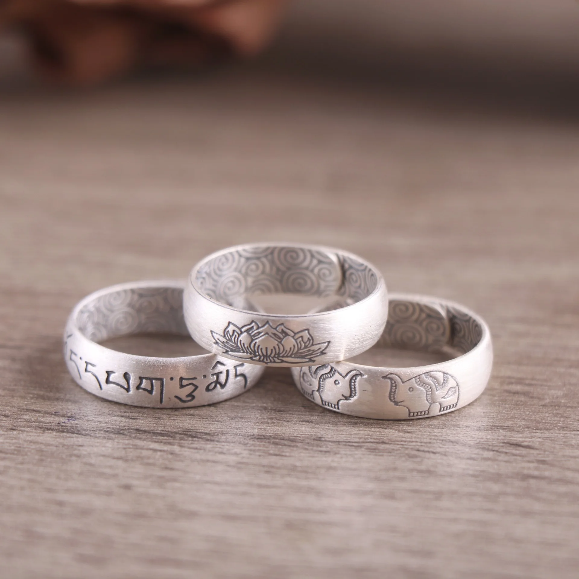 

2023 New Fashion Ethnic Style Simple Sterling 999 Silver Ring Retro Wide Open Elephant Lotus Adjustable Ring Jewerly