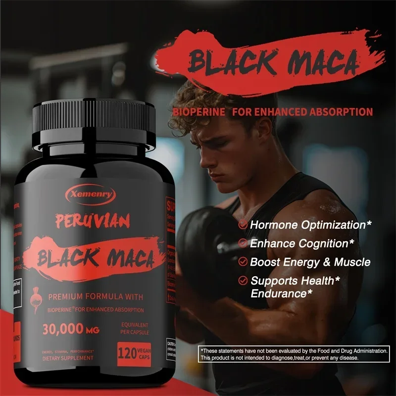 Black Maka Root Capsules Men Energy Endurance and Vitality Booster Builds Muscle Strength and Drive