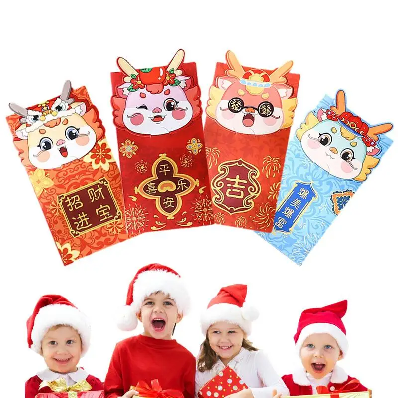 

Chinese Lunar Year Red Envelopes 2024 4 Design Dragon Red Pocket Envelopes Cute Lucky Money Packets Red Pocket Envelopes