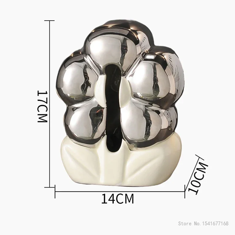 Ceramic Tissue Box Nordic Style Creative Beige Electroplated Silver Home Living Room Bedroom Bathroom Dining Table Decoration1Pc