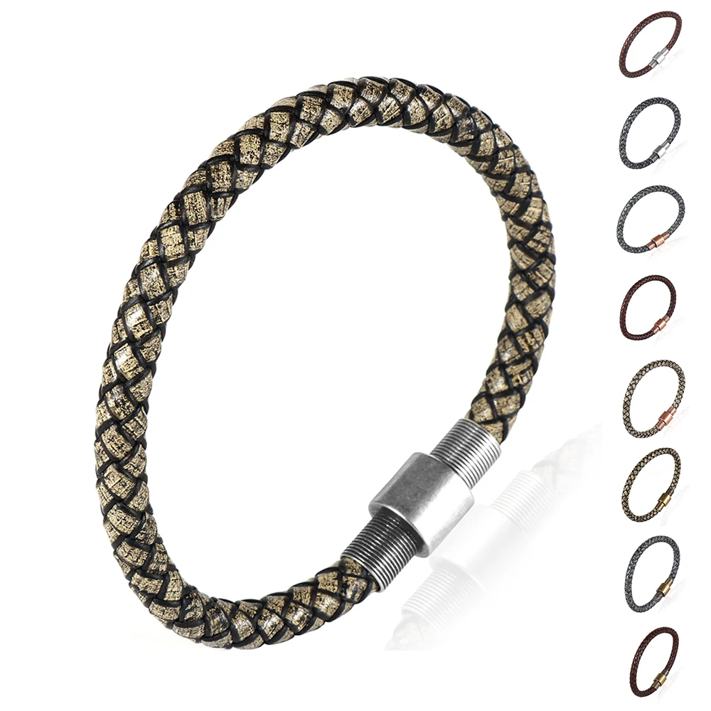 

Винтажный шнурок из натуральной кожи, черный коричневый тканый мужской браслеты с магнитной застежкой из нержавеющей стали, Pulsera Hombre