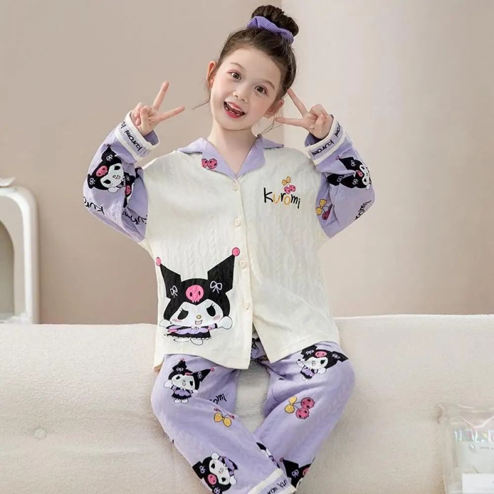 

Sanrio Kuromi Children's Pajamas Loungewear Suit Cardigan Close To The Body Soft Long Sleeves Pure Cotton Cartoon Kawaii 23 Hot