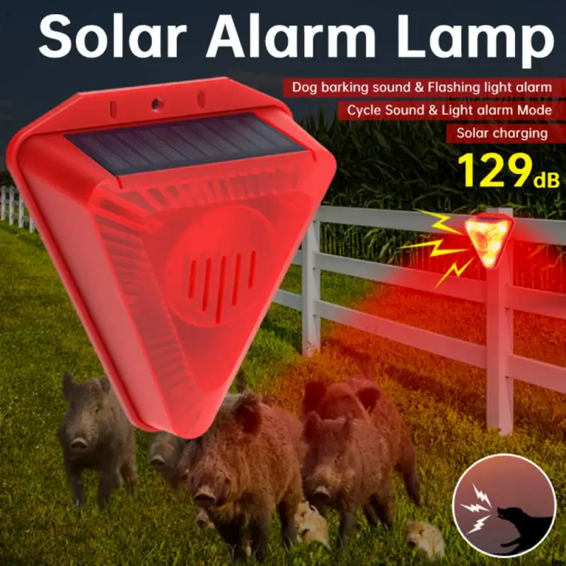 Solar Alarm Repellent Lamp Outdoor Flashing Light Waterproof Dog Barking Sound Alarm Drive Away Animals For Home Security Farms