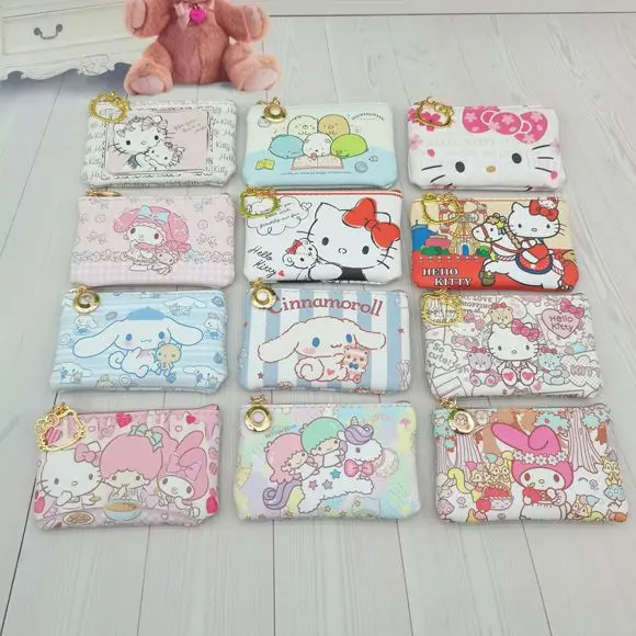 Creative Sanrio PU Wallet Purse Cartoon Anime Cinnamoroll Pochacco Unisex Keyring Card Bag Mini Coin Purse Bag Birthday Gift