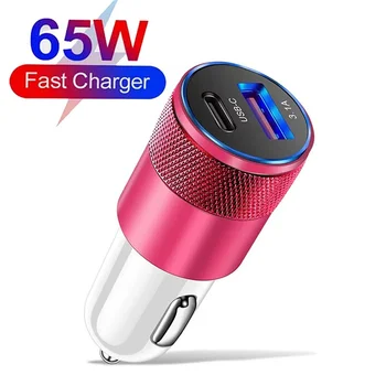 Caricabatterie da auto 65W 3.1A a doppia porta PD+USB con ricarica rapida Type C, adattatore USB per telefono da auto per iPhone Huawei, accendisigari QC 3.0