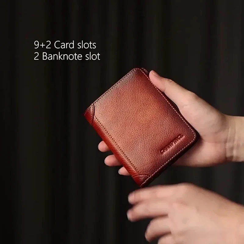

Genuine Leather Wallet for Men Zipper RFID Card Holder Purse Portable Luxury Designer Men’s Wallets Male Short Cardholder