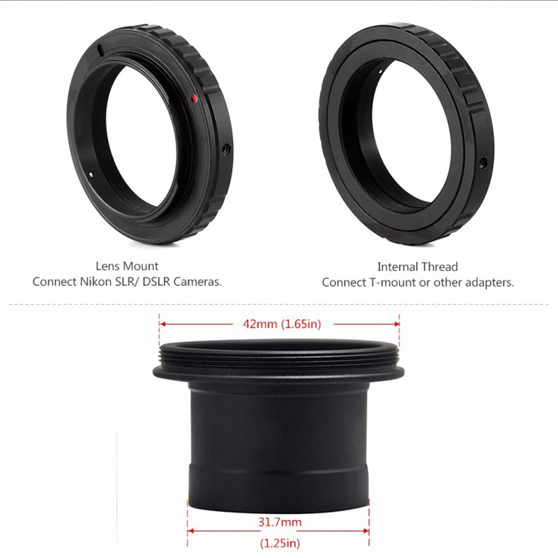 1.25"; T-mount Metal Telescope Adapter and Canon EOS Nikon Sony SLR/DSLR Cameras T-ring Astronomical Telescope Photography 3